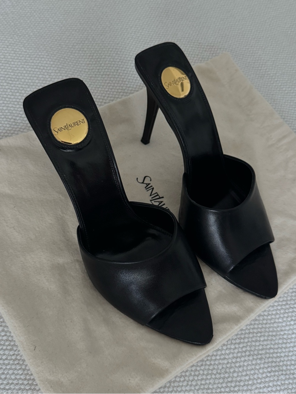 Saint Laurent Black Leather Pointed Romy Open-Toe Mule Heels - Picture 3 of 8